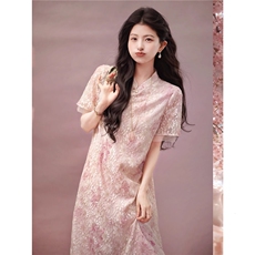 春樱-旗袍连衣裙｜彩绣蕾丝气质显瘦连衣裙，女装连衣裙，梦白服饰厂