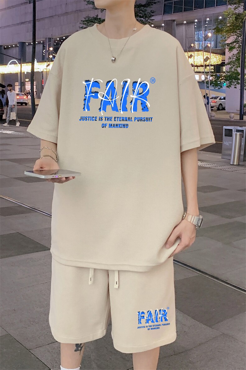 ！2024夏季新款男士华夫格短袖套装透气半袖一套HTZ17P50,男装T恤,电商B220
