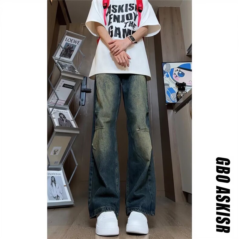 黑色扎染渐变牛仔裤男款潮牌痞帅微喇牛仔裤高腰直筒牛仔裤男,男装牛仔裤,星座506A