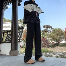 现货新中式风夏季休闲冰丝高级感垂感直筒西裤男KK433-P55，男装西裤，星座205