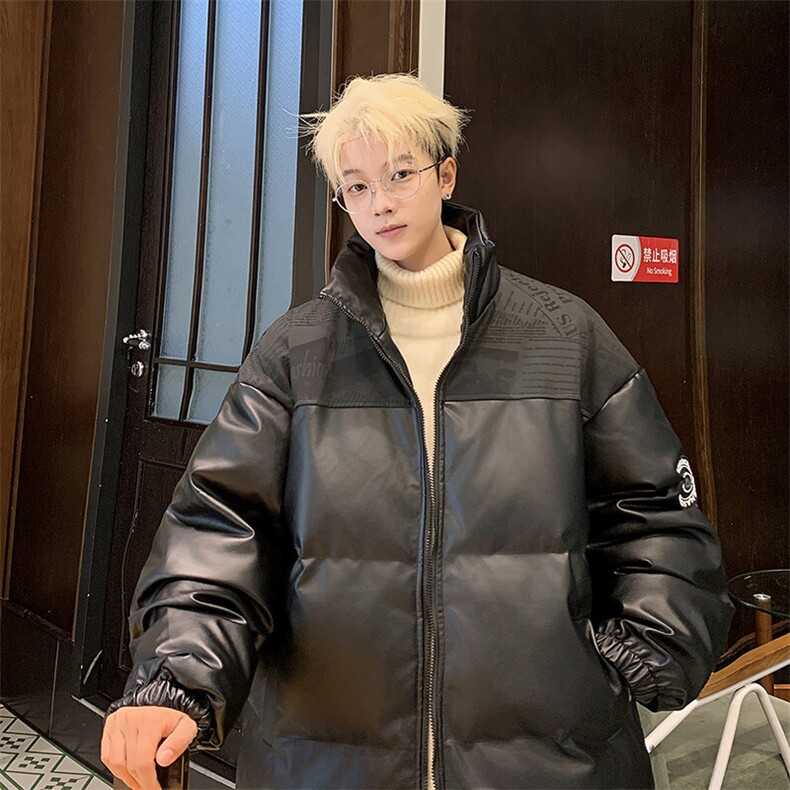潮牌拼接PU皮保暖羽绒棉服男加厚外套M1605P100直播,男装棉衣,星座1904A-1