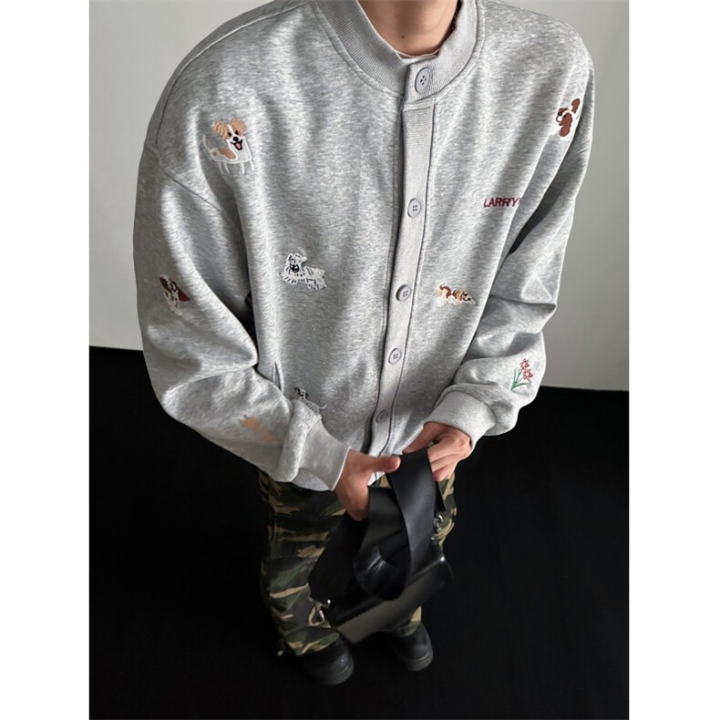 WY823-尺码M-3XL-P65-X128-美式复古趣味卡通小狗刺绣开衫卫衣,男装卫衣,星座1811B