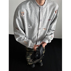 WY823-尺码M-3XL-P65-X128-美式复古趣味卡通小狗刺绣开衫卫衣，男装卫衣，星座1811B