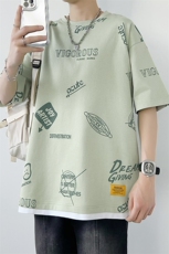 冰氧仿棉短袖港风白墙夏季休闲百搭趣味印花男上衣TC3156-P25控48，男装T恤，星座717