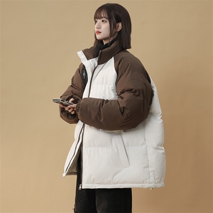 得物二开拼接色棉衣拉链撞色棉袄男女生情侣立领A177-M718-P48
