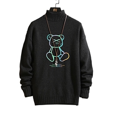 M18139-P45加绒款-P65半高领毛衣男士大码针织衫男毛线衣男线衫，男装针织衫/毛衣，电商A040A