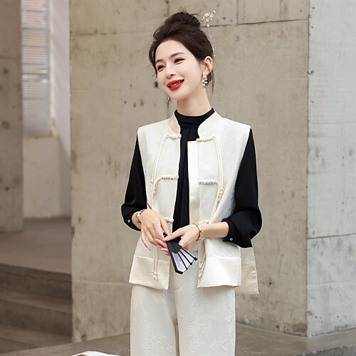 现货新款春秋装复古绣花连衣裙女装礼服气质新中式马甲，女装马甲，韩美纤衣