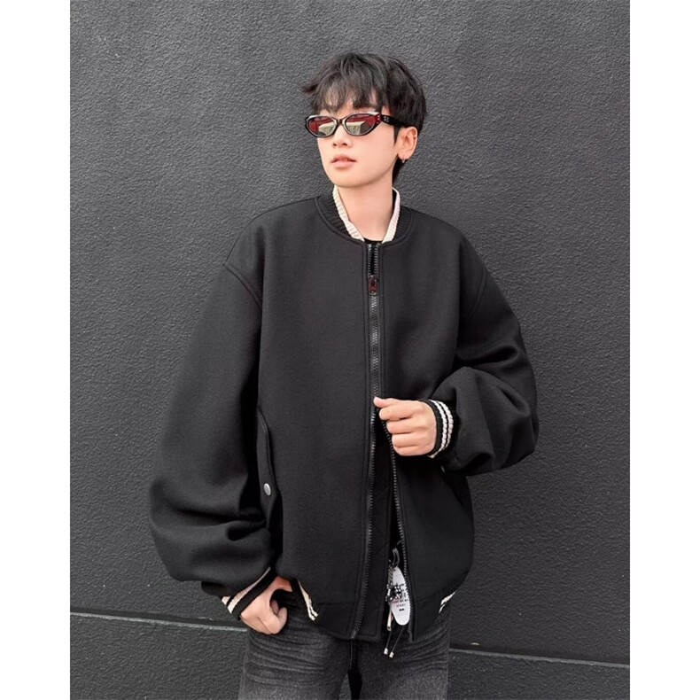 毛呢夹克男秋冬季潮牌高级感短款棉衣外套宽松复古棒球服9339P73,男装夹克,星座410-2