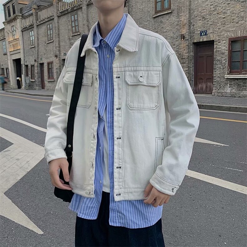 白色牛仔外套男韩版高街帅气宽松2024冬季ins新款夹克W6262-P61,男装夹克,星座412-2