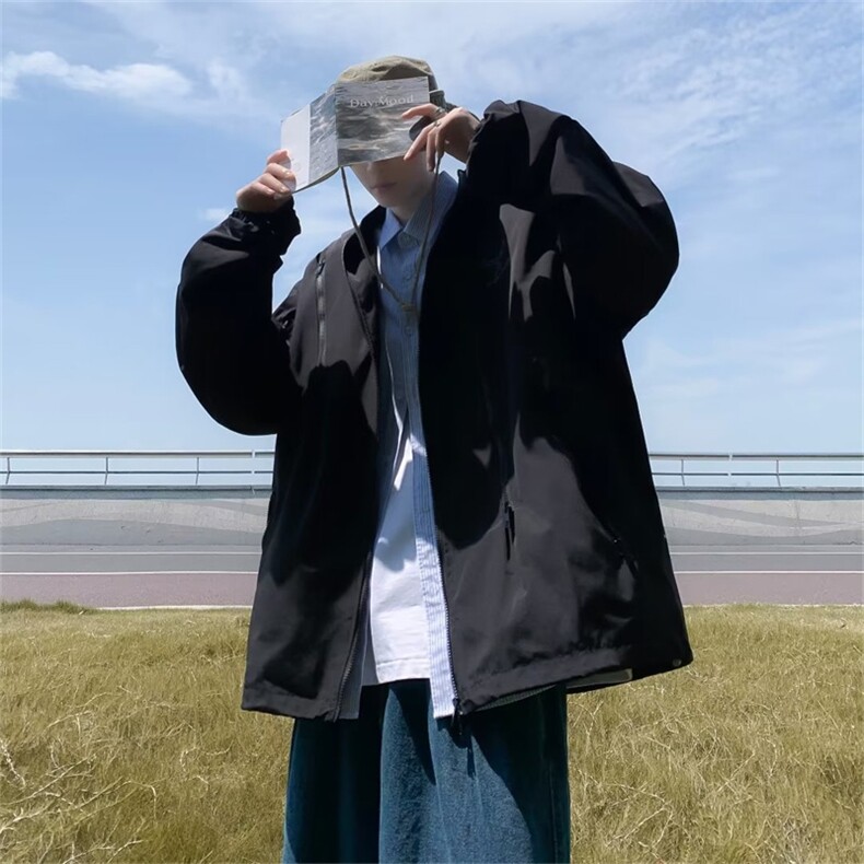 男女同款宽松休闲外套潮秋季潮机能风拉链连帽冲锋衣W5221-P60,男装夹克,星座512-2