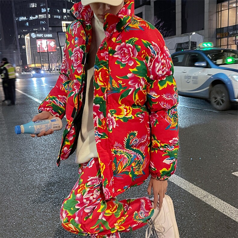 Z01大花棉袄加绒裤套装新中式汉服男女表演出保暖防寒棉衣棉服潮,男装棉衣,星座115A(原星座507）