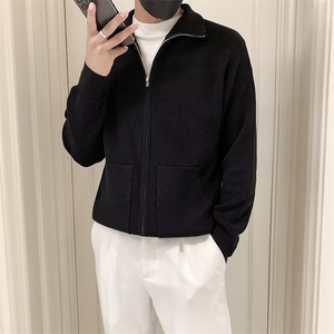 针织开衫外套男秋冬季简约纯色百搭修身毛线衣立领夹克男 S702图片