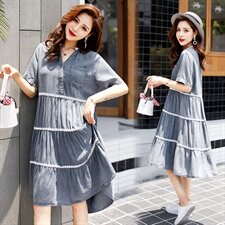 V领印花气质百搭收腰韩版2021年夏季潮流短袖优雅连衣裙，女装连衣裙，悠米