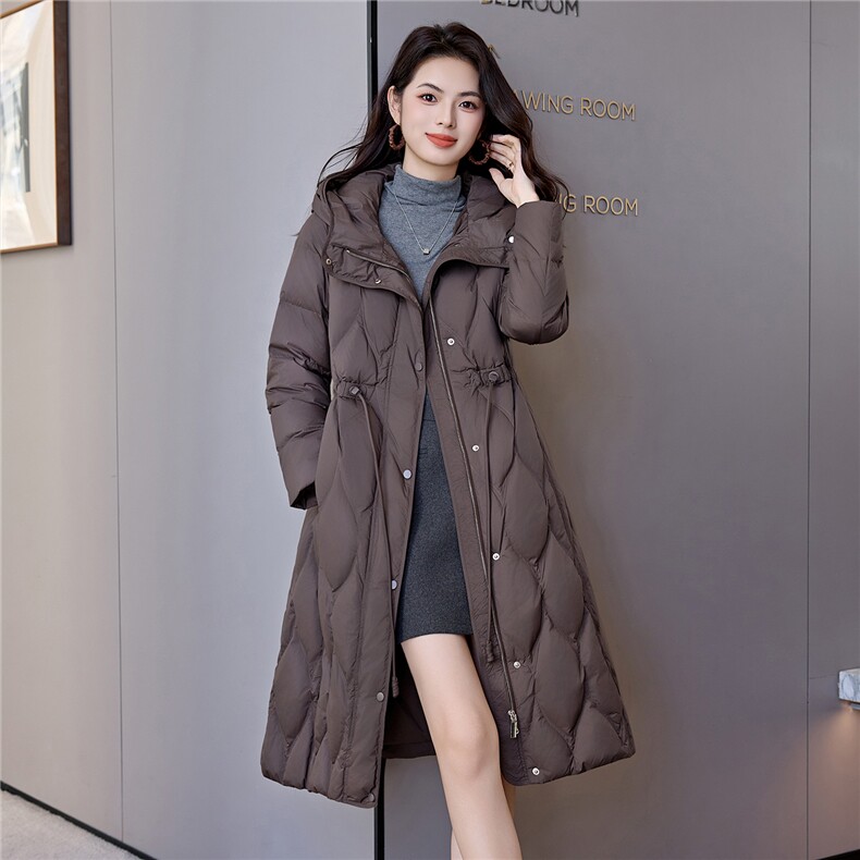 抽绳收腰羽绒服女韩版宽松休闲冬季外套显瘦简约菱格连帽棉服,女装羽绒服,阿舍尔精品