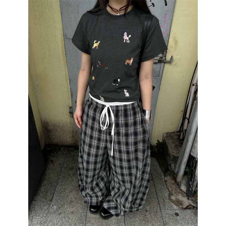 WE1542-P46美式抽绳双腰头阔腿百搭宽松直筒拖地裤,男装休闲裤,电商B323A
