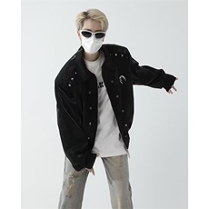 春秋小众液态金属设计感垫肩外套男女高级感廓形翻领落肩短款夹克，男装夹克，星座601-2
