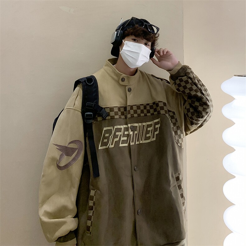 美式潮牌麂皮绒机车夹克秋季宽松立领上衣百搭休闲外套W5024-P80,男装夹克,星座512-2