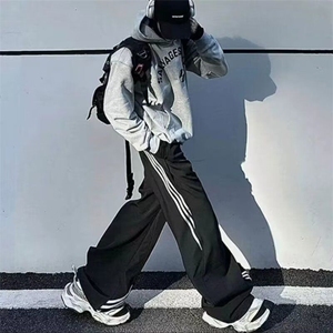 机能冲锋条纹裤子潮牌痞帅炸街男宽松阔腿休闲裤KA795