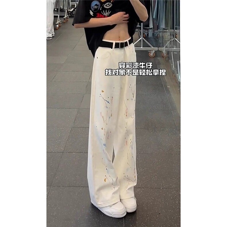 春季新款宽松水洗弯刀裤泼墨痞帅直筒阔腿裤潮牌休闲裤L21333-P38图片