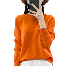 2024秋冬季新款圆领羊毛衫慵懒风宽松显瘦百搭套头毛衣，女装羊毛衫，昭美羊绒