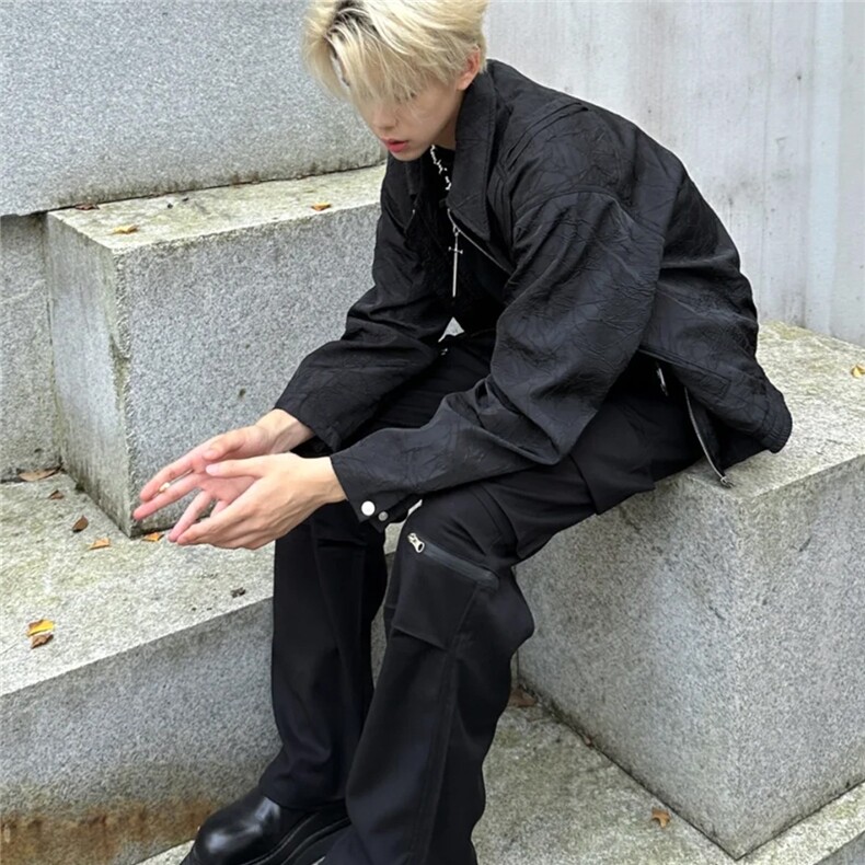 美式高街铆钉褶皱纹理情侣短款外套男春秋设计感宽松cleanfit夹克,男装夹克,星座1210-1