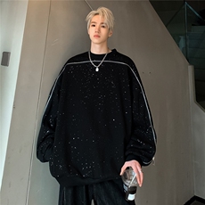 美式设计感拉链拼接卫衣春秋季满天星落肩无帽上衣W086-P60，男装卫衣，电商C307