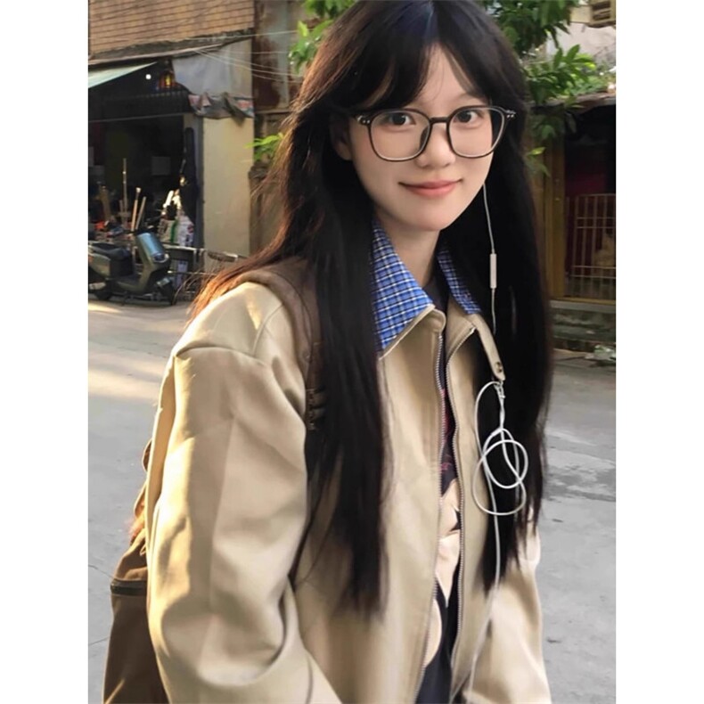 卡其色正肩卫衣外套女棒球服夹克早秋季穿搭美式宽松,男装夹克,星座506A