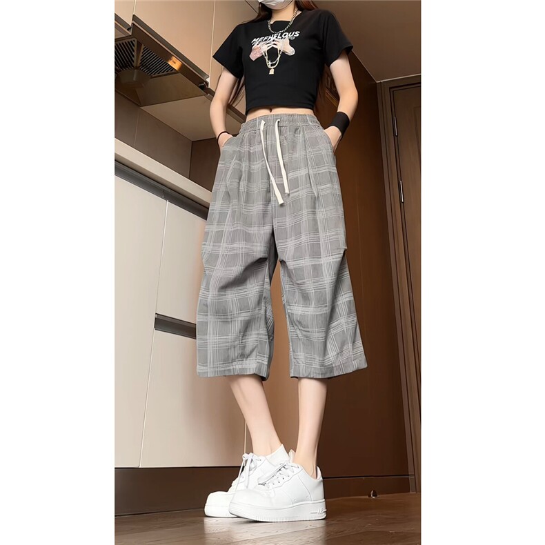 夏装时尚宽松休闲格子七分裤男士菠萝裤垂坠感短裤K6610-特P35,男装牛仔裤,电商A006