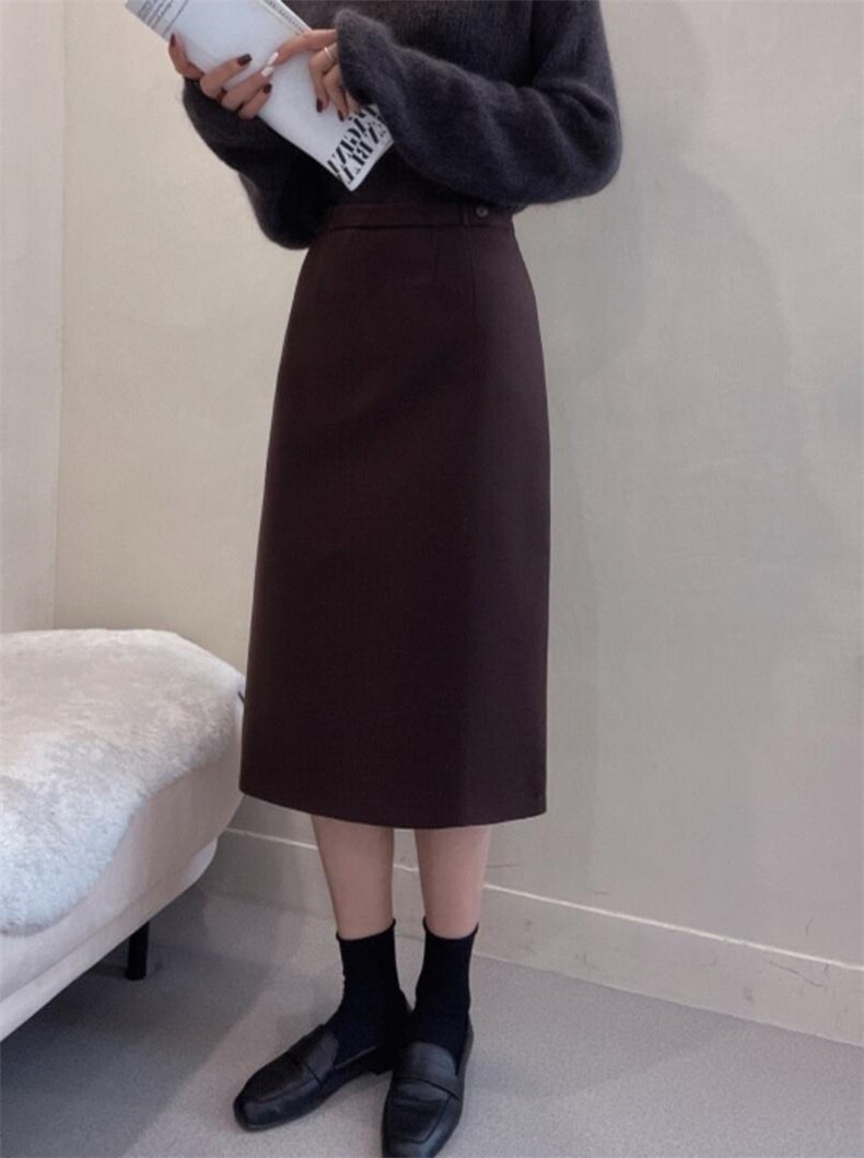 呢料加厚保暖半裙新款到，女装半身裙，亮金金