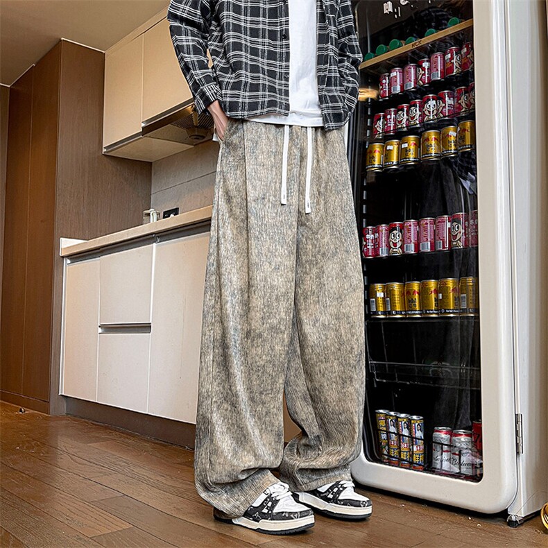 休闲裤男夏季新款港风宽松冰丝扎染阔腿裤CK2116-特P35，男装休闲裤，星座214-3