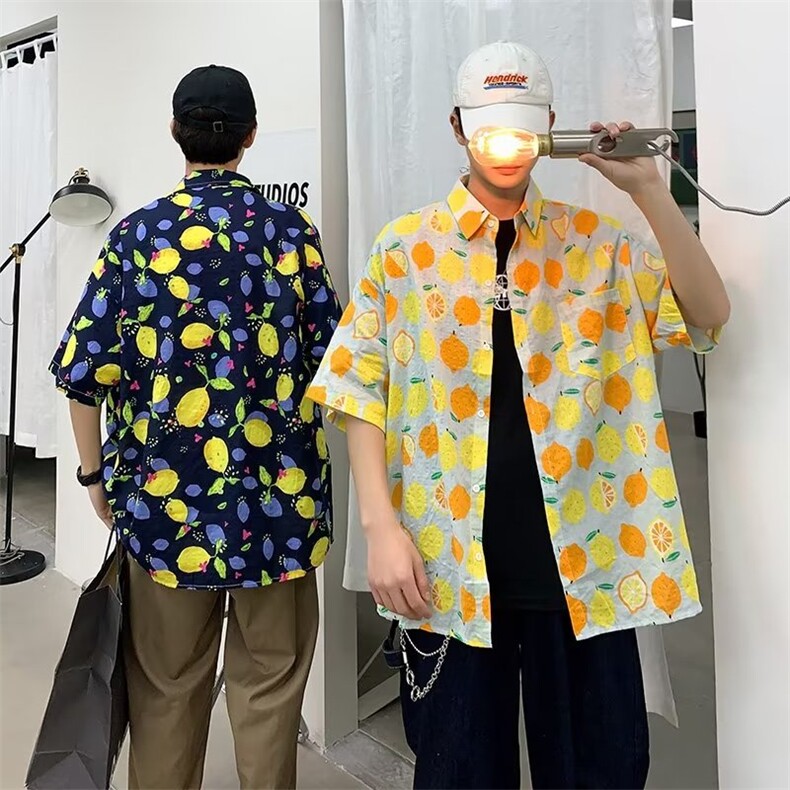夏季短袖花衬衫男士情侣旅游度假休闲衬衣港风潮流沙滩C209-P28,男装衬衫,星座1109-3