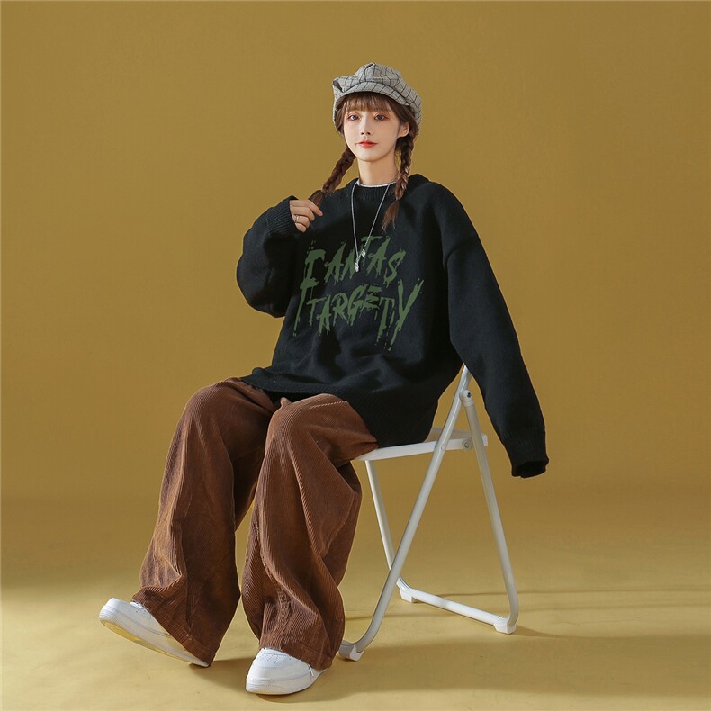 中性秋/冬ins潮流时尚印花休闲百搭圆领套头情侣毛衣M1044P50控68,男装针织衫/毛衣,A247A