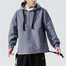 2021秋季无影墙大码男新日系连帽抽绳套头宽松夹克外套J6011-P65，男装夹克，电商A001