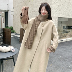 韩系圆领长款双面羊绒大衣女25冬新款宽松显瘦百搭外套潮，女装羊绒大衣，2D076