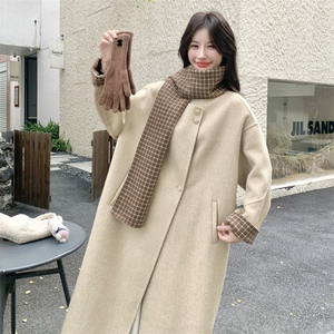 韩系圆领长款双面羊绒大衣女25冬新款宽松显瘦百搭外套潮图片