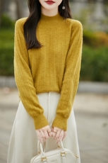 2024秋冬季新款羊毛衫女半高领宽松提花针织毛衣打底衫，女装羊毛衫，绒汀羊绒