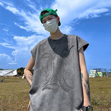 量大优供视频得物直播品220克夏季麂皮绒背心无袖T恤BJ202，男装T恤，电商A486