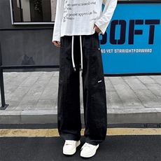 新款潮牌美式防泼水拼接大口袋宽松工装休闲裤男K24071-特P45控98，男装休闲裤，电商A001-1