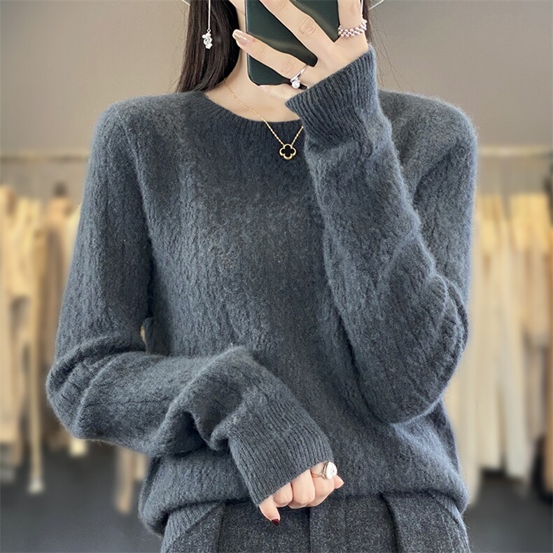 显瘦高级感羊毛加厚圆领羊毛衫2024年秋季,女装羊毛衫,邓利维