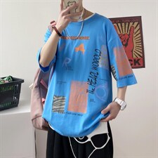 2025夏季短袖t恤男港风t恤打底衫A2100-A8312-P28控48，男装T恤，星座210-3