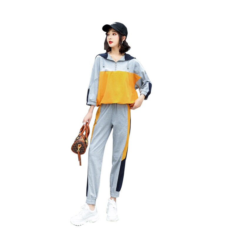 春夏新品韩版运动套装7分袖宽松休闲气质套装,女装运动套装,一安秀