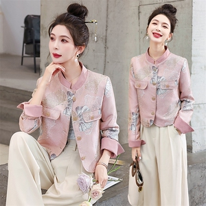 欧货精品轻奢捡漏女2024秋季新中式提花百搭气质休闲复古外套上衣图片