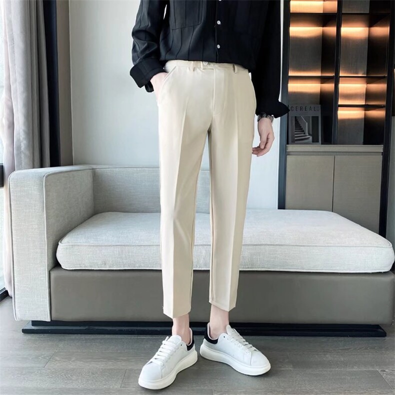 夏季韩版潮流九分西裤男士修身冰丝裤小脚裤休闲裤长款男裤子S02图片