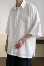 短袖衬衫文艺青年男夏季新款港风宽松冰丝坠感衬衣CS8805-35，男装衬衫，星座214-3