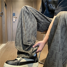 抖音品质夏季新款潮流格子百搭宽松冰丝裤B315-K25661-特P30控58，男装休闲裤，电商B315