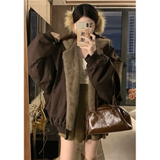 两面穿现货重磅短款座山雕棉衣男女双面穿毛毛绒棉服加厚外套，男装棉衣，电商A486-1