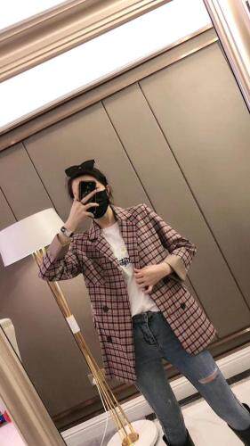 格子休闲欧版西装，女装西装，嗨摩拉