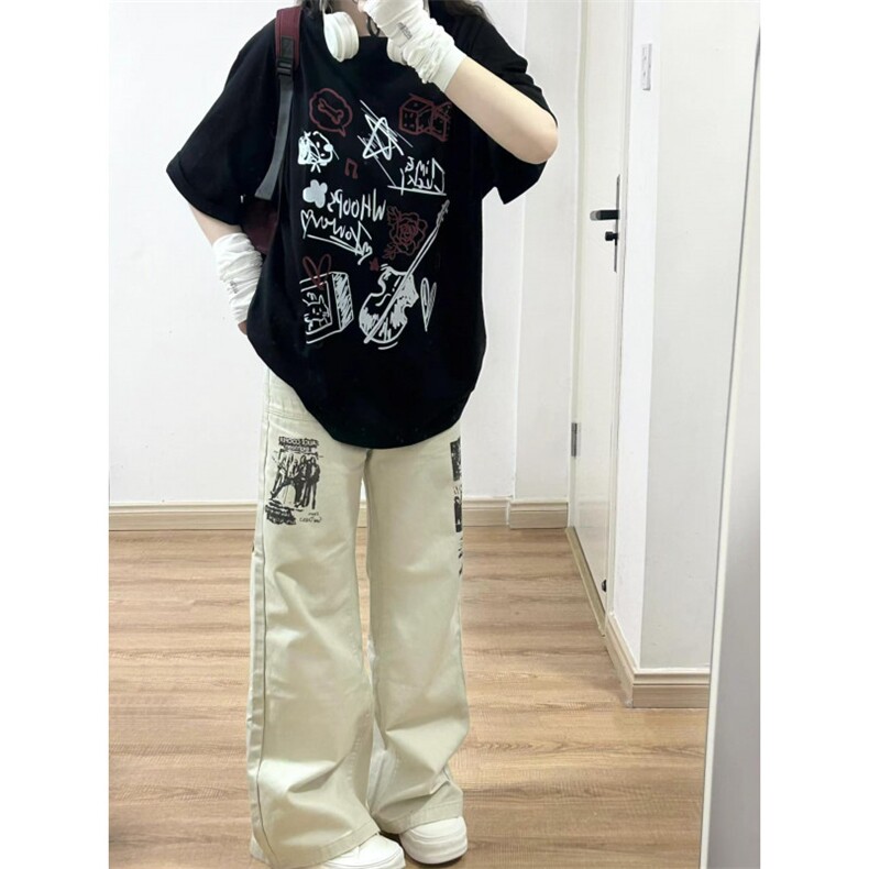 【有货】杏色涂鸦牛仔裤男女美式vibe风裤子高街直筒HT68WW-特P55,男装牛仔裤,星座1007（原301D）