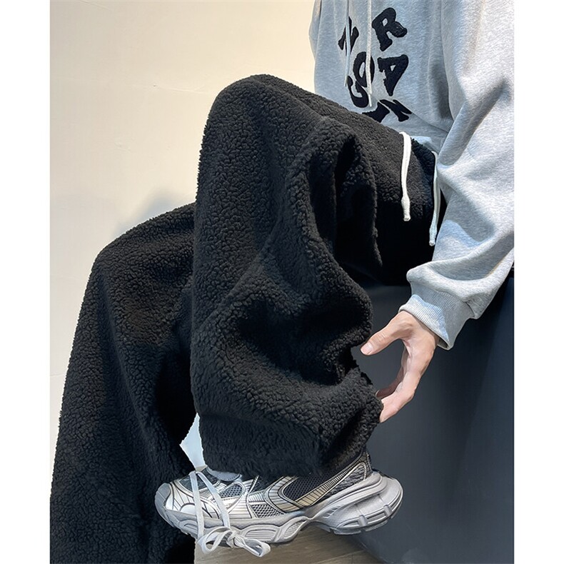 加厚大口袋羊羔绒棉裤男女冬季潮牌保暖直筒休闲宽松长裤K065-P50，男装棉裤，星座308B-1