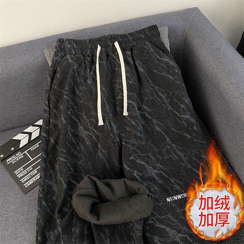 加绒加厚冬款男灯芯绒扎染休闲裤保暖字母刺绣长裤h0856P52,男装休闲裤,星座1013-1